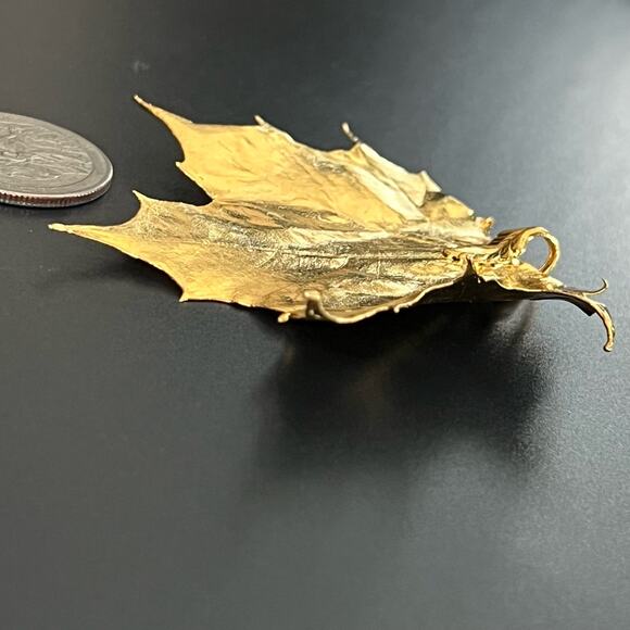 Vintage Gold Tone Real Maple Leaf Pendant Chain Necklace Nature Fall Statement - Picture 8 of 10